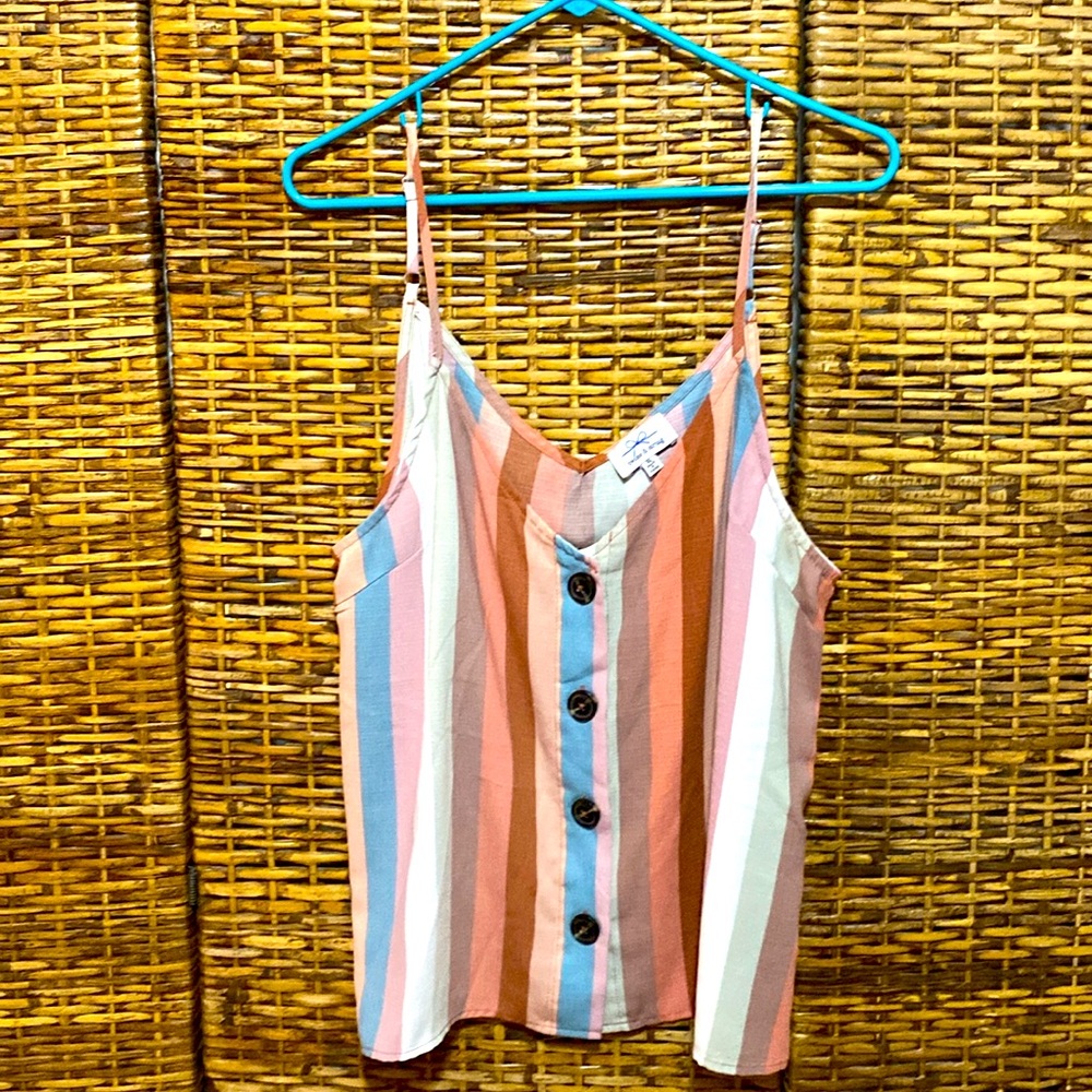 NWOT Twine & String Brown orange  blue Striped adjustable tank top XL